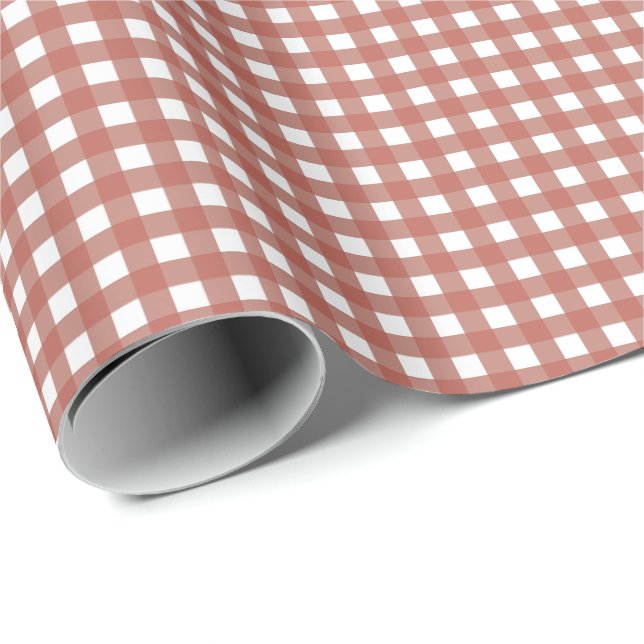 Blush Red Simple Plaid Wrapping Paper (Roll Corner)