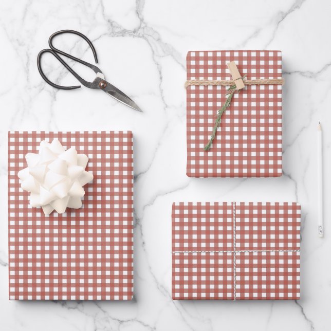 Blush Red Simple Plaid Wrapping Paper Sheet (Front)