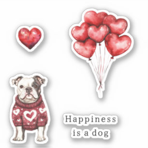 Blush Red Sweater White Hearts Happiness is a dog