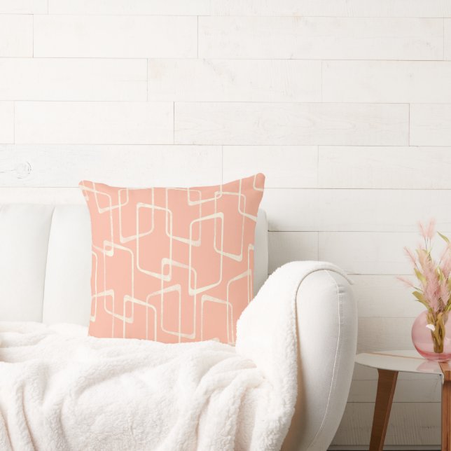 Blush Retro Lino Print Geometric Pattern Cushion (Couch)