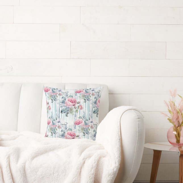 Blush Retro Spring Floral Background Cushion (Couch)