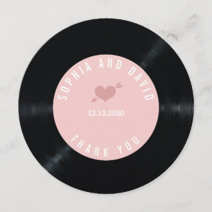 Blush Retro Vinyl Record Wedding THANK YOU Card