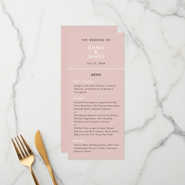 Blush Reverse Minimalist Ampersand Wedding Elegant Menu (Front/Back In Situ)