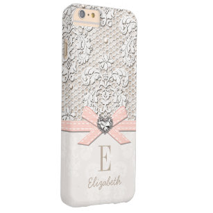 Blush Rhinestone Heart Look Printed Lace and Bow Barely There iPhone 6 Plus Case
