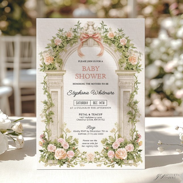 Blush Ribbon Garden Arch Baby Shower  Invitation (Creator Uploaded)