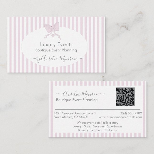 Blush Ribbon Stripe Boutique Card (Front/Back)
