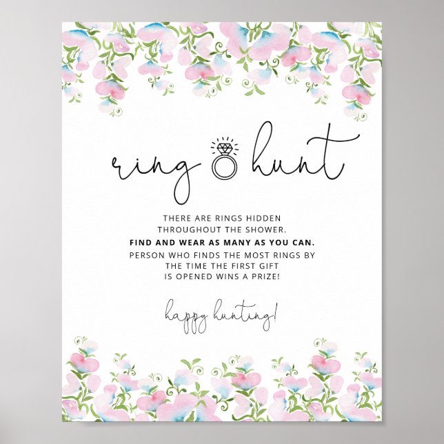 Blush Ring Hunt Game Bridal Shower Floral Sign (Front)