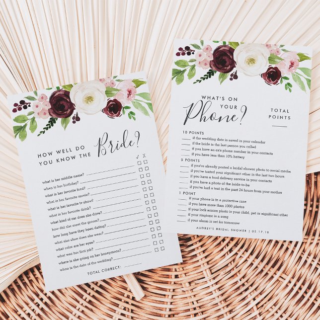 Blush Romance Double-Sided Bridal Shower Game Card (Creator Uploaded)