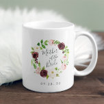 Blush Romance Mother of the Bride Coffee Mug<br><div class="desc">A sweet and elegant gift for the mother of the bride,  mug features a blush pink and burgundy watercolor floral wreath with "mother of the bride" inscribed inside in hand lettered script. Personalise with your wedding date beneath. Designed to match our Blush Romance collection.</div>