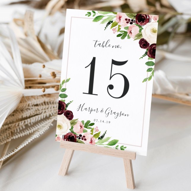 Blush Romance | Personalised Table Number Card (Creator Uploaded)
