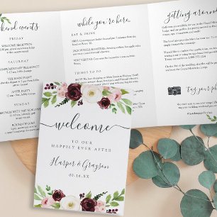 Blush Romance Wedding Welcome Letter & Itinerary Tri-Fold Programme