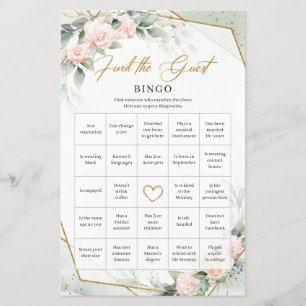 Blush romantic floral green Find The Guest Bingo