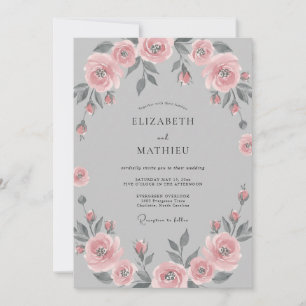 Blush Romantic Floral Wreath Wedding Invitation