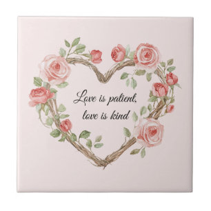 Blush Romantic Rose Floral Heart Love Ceramic Tile