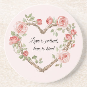 Blush Romantic Rose Floral Heart Love Coaster