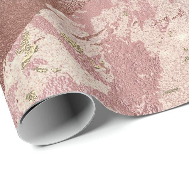 Blush Rose Abstract Gold Metallic Glass Strokes Wrapping Paper (Roll Corner)