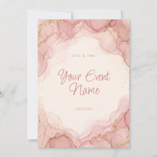 Blush Rose Alcohol Ink Gold Glitter Invitation