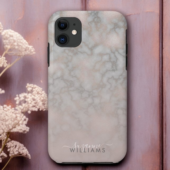 Blush Rose and Grey Elegant Marble Gradient Case-Mate iPhone Case (Creator Uploaded)