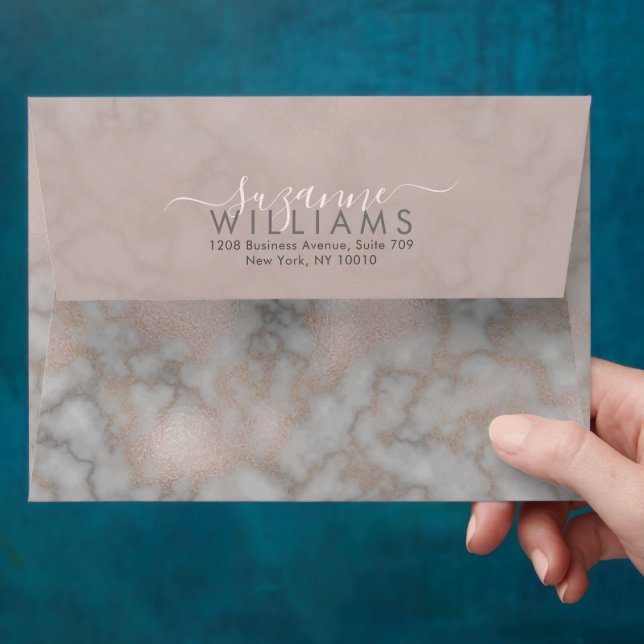 Blush Rose and Grey Marble Elegant Custom Envelope (Hand)