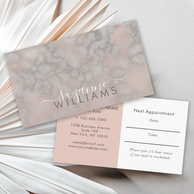 Blush Rose and Grey Marbled Elegance Appointment Business Card (Creator Uploaded)
