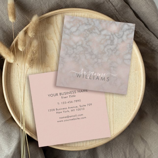 Blush Rose and Grey Marbled Elegance Square Square Business Card (Creator Uploaded)