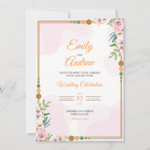 Blush Rose Bead Elegant Floral Watercolor Wedding Invitation
