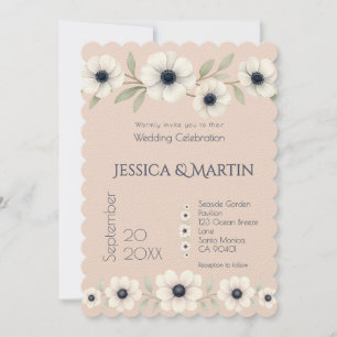 Blush Rose Blue Ivory Anemone  Timeless Wedding Invitation