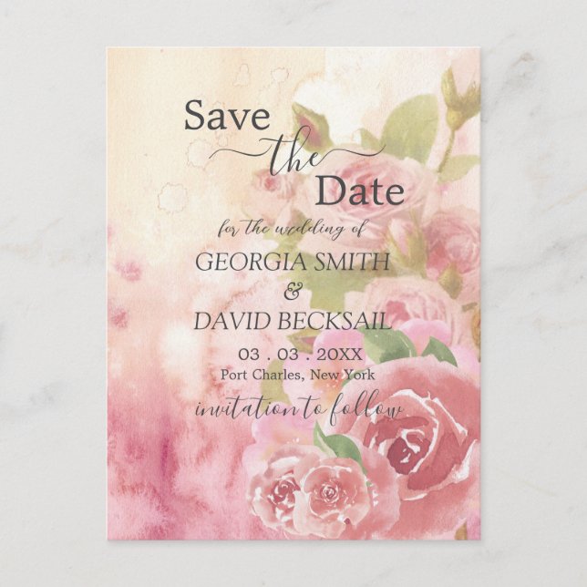 Blush Rose Botanical Save the Date Postcard (Front)