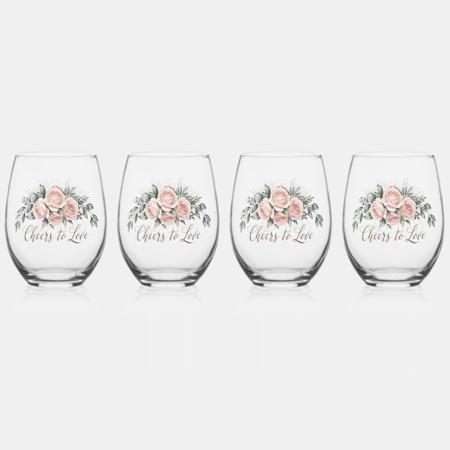 Blush Rose “Cheers to Love” Stemless Wine Glass (Front)