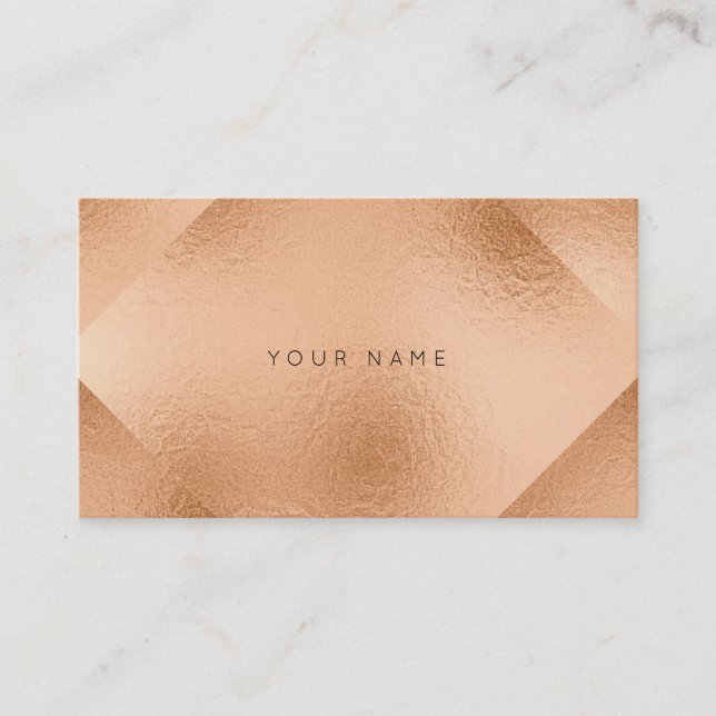 Blush Rose Copper Metallic Geometry Peach Business Card (Front)