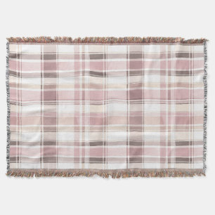 Blush Rose Cream Brown Stripes Birthday Throw Blanket