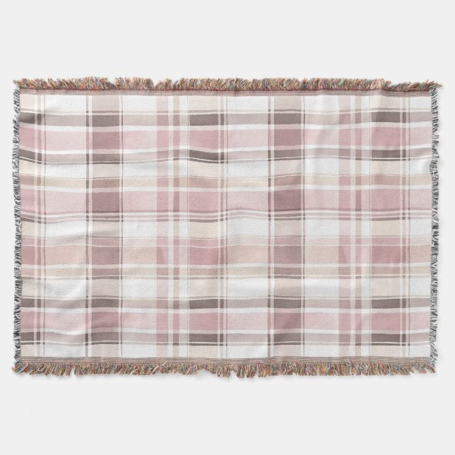 Blush Rose Cream Brown Stripes Birthday Throw Blanket (Front)
