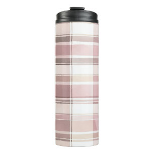 Blush Rose Cream Brown Stripes Christmas Thermal Tumbler