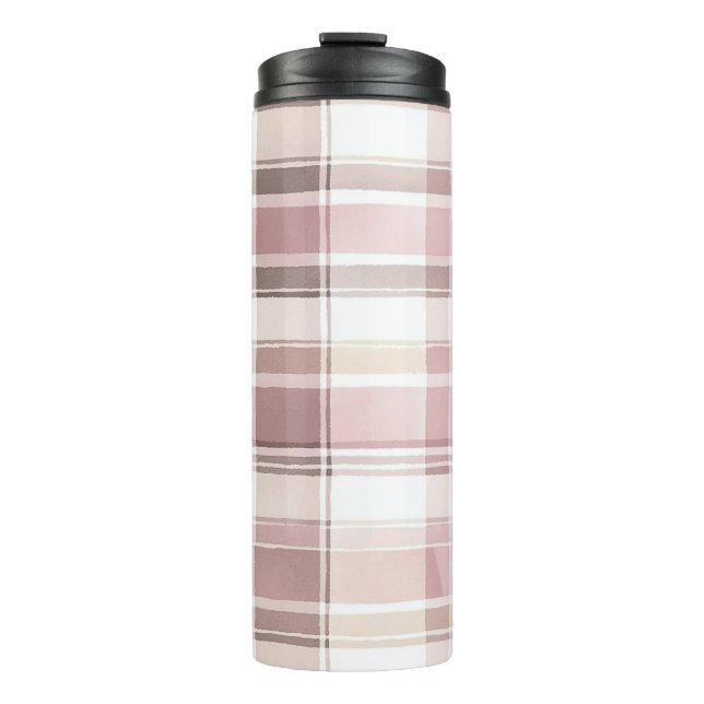 Blush Rose Cream Brown Stripes Christmas Thermal Tumbler (Front)