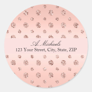 Blush Rose Diamond Sparkle Round Address Label