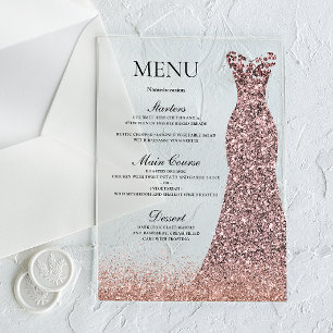 Blush Rose Dress Birthday Party Bridal Shower Menu Acrylic Invitations