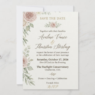 Blush Rose & Eucalyptus Elegant Save the Date Invitation