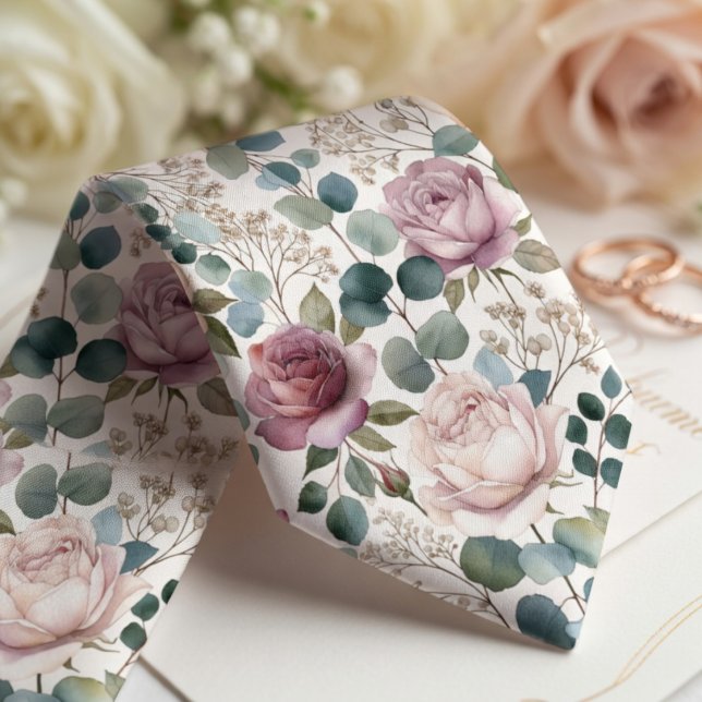 Blush Rose & Eucalyptus Floral  Tie (Creator Uploaded)