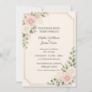 Blush Rose Eucalyptus Gold Wedding Invitation
