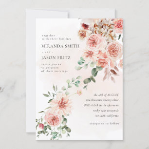 Blush Rose Eucalyptus Greenery Foliage Wedding  Invitation