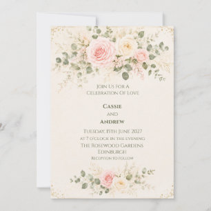 Blush Rose Eucalyptus Wedding Invitation