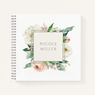 Blush Rose Feminine Watercolor Floral with Name Notebook