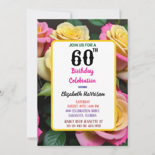Blush Rose Floral 60th Birthday Party Invitation