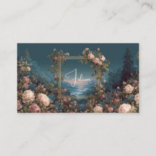 Blush Rose Floral and Misty Valley Gold Frame Business Card