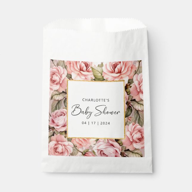 Blush Rose Floral Baby Shower Favour Bag (Front)