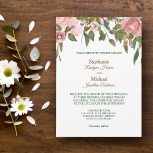 Blush Rose Floral Border Wedding Invitation