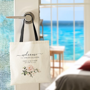 Blush Rose Floral Destination Wedding Welcome Tote Bag