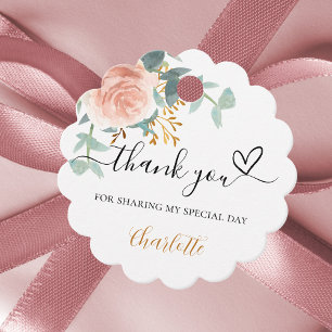 Blush rose floral eucalyptus thank you favour tags
