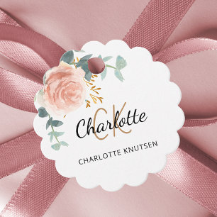 Blush rose floral eucalyptus thanks birthday favour tags