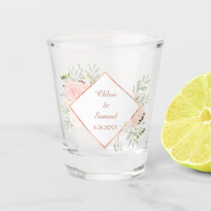 Blush Rose Floral Frame Wedding Shot Glass